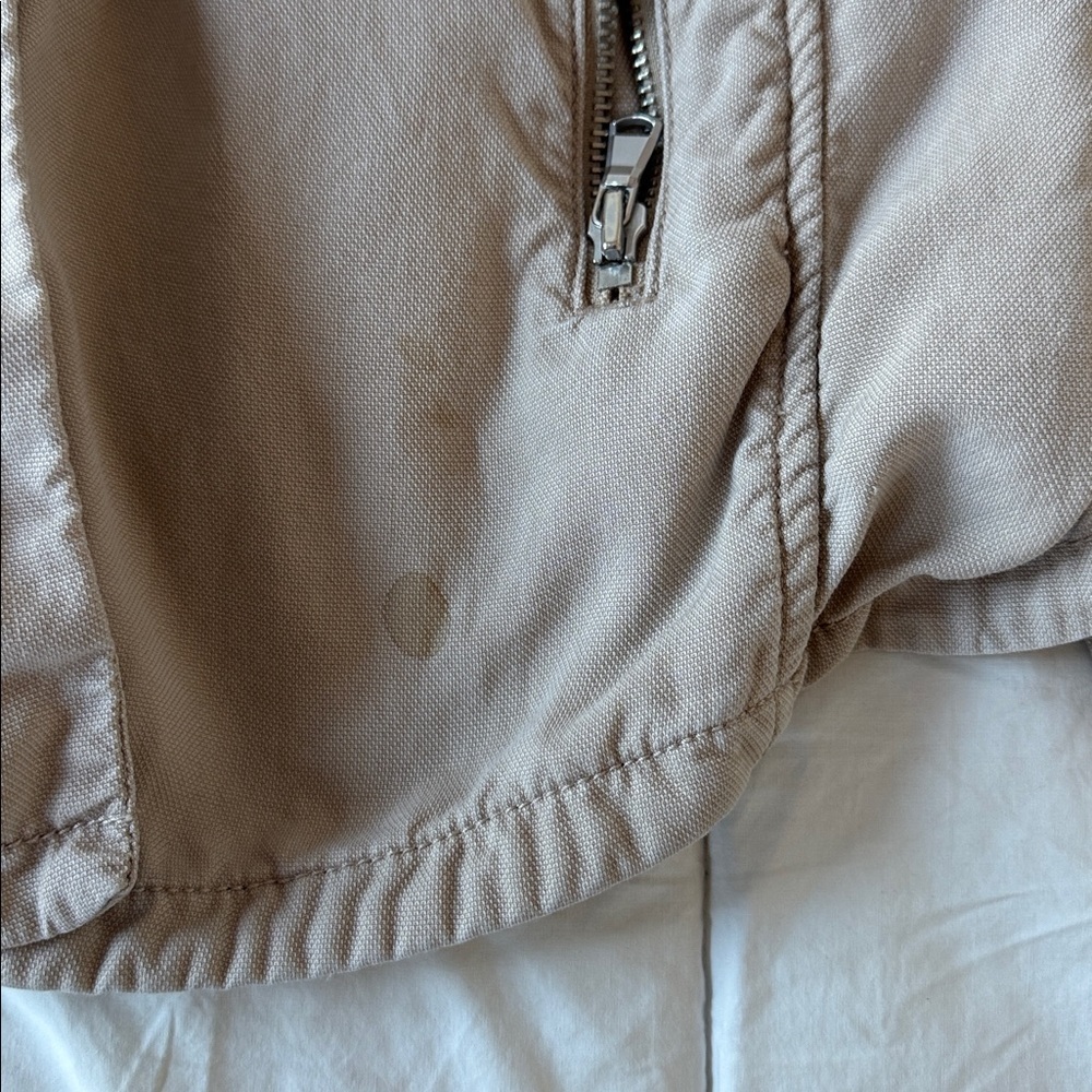 Gap Utility Jacket Women's Small Beige Collarless Hidden Zip-Up Long Sleeve XL - Picture 3 of 7